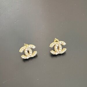 Chanel Gold and Pearl Logo Earrings